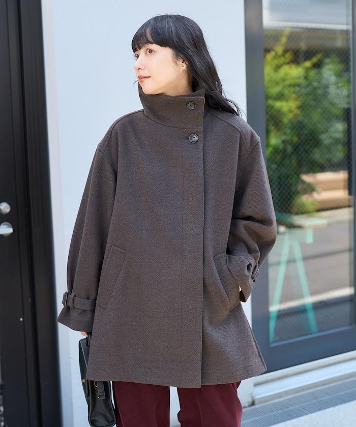羊毛高領A字中長款大衣