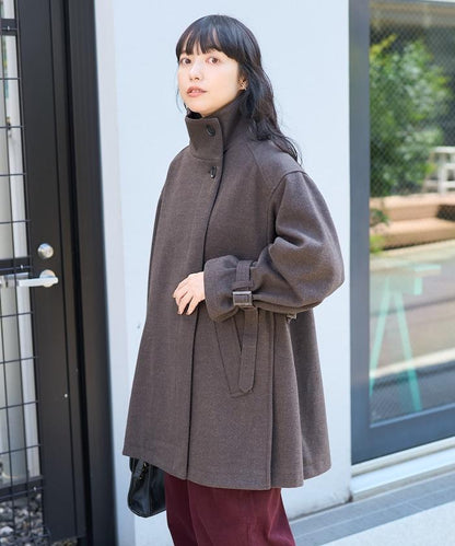 羊毛高領A字中長款大衣