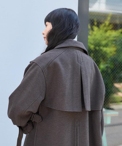 羊毛高領A字中長款大衣