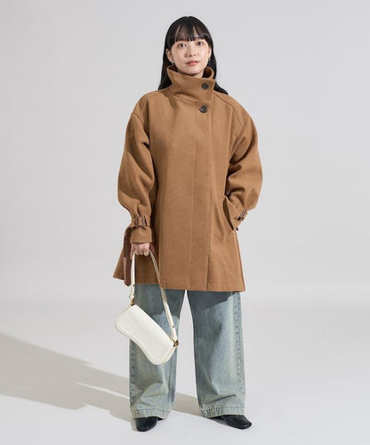 羊毛高領A字中長款大衣