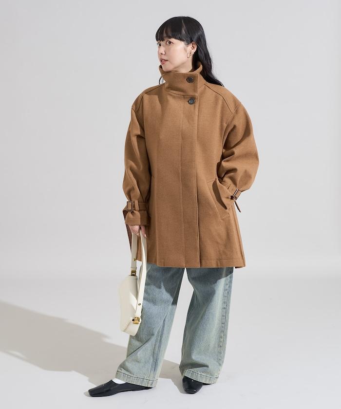 羊毛高領A字中長款大衣