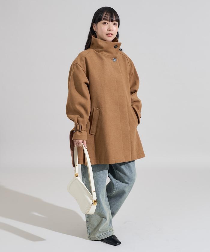 羊毛高領A字中長款大衣