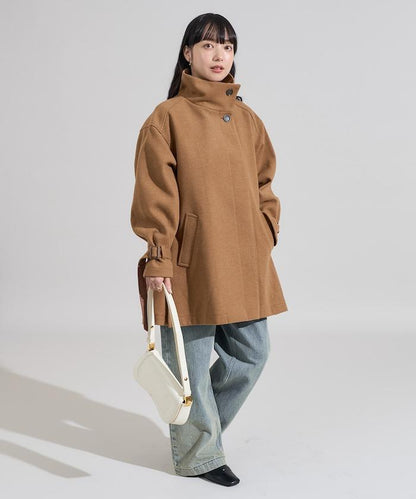 羊毛高領A字中長款大衣