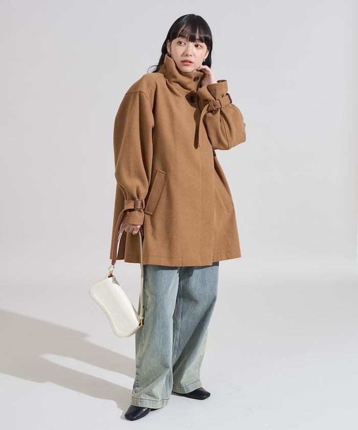 羊毛高領A字中長款大衣