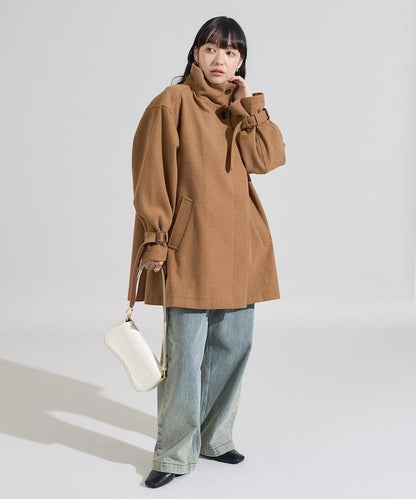 羊毛高領A字中長款大衣