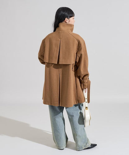 羊毛高領A字中長款大衣