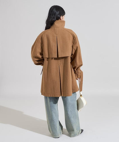 羊毛高領A字中長款大衣