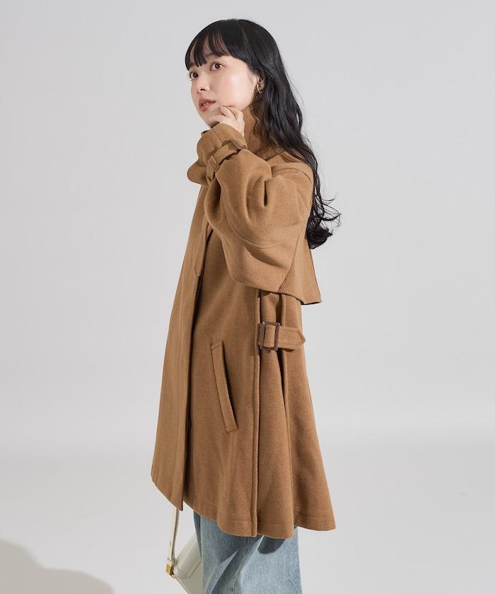 羊毛高領A字中長款大衣