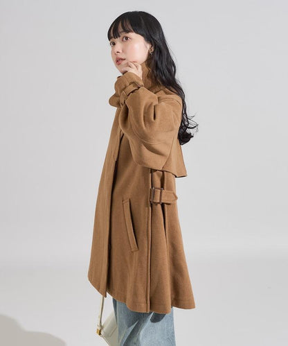 羊毛高領A字中長款大衣