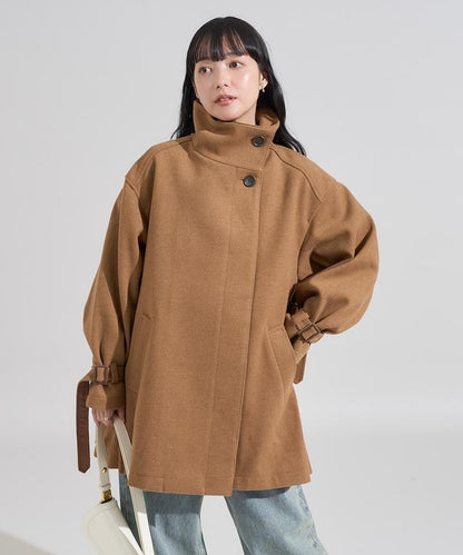 羊毛高領A字中長款大衣