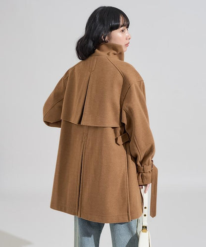 羊毛高領A字中長款大衣