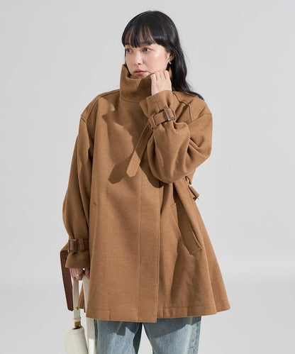 羊毛高領A字中長款大衣