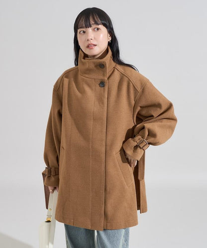 羊毛高領A字中長款大衣