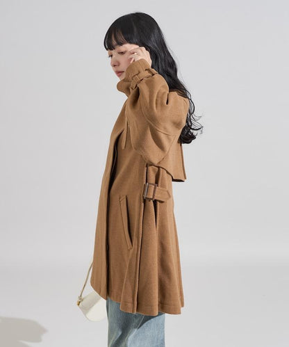 羊毛高領A字中長款大衣