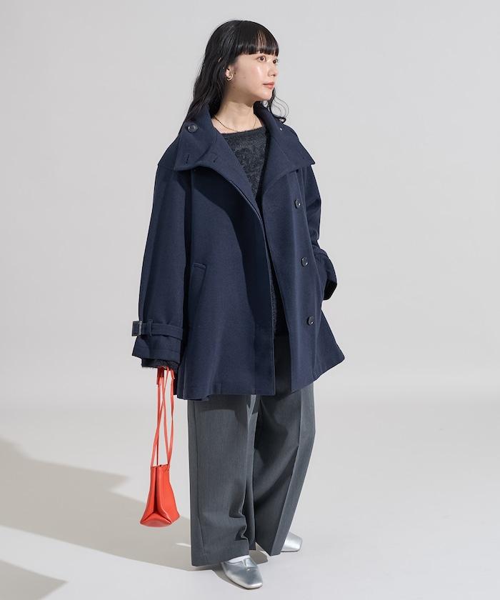 羊毛高領A字中長款大衣