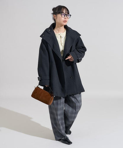 羊毛高領A字中長款大衣