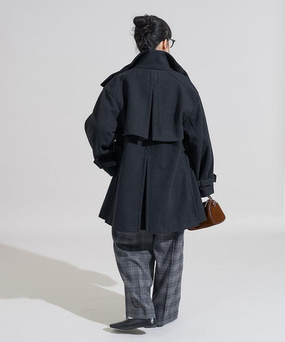 羊毛高領A字中長款大衣