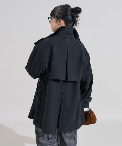 羊毛高領A字中長款大衣