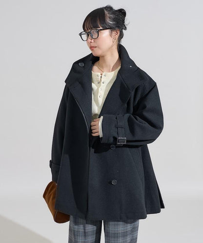 羊毛高領A字中長款大衣