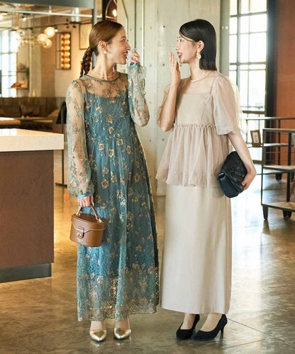 蕾絲刺繡花卉圖案連衣裙禮服