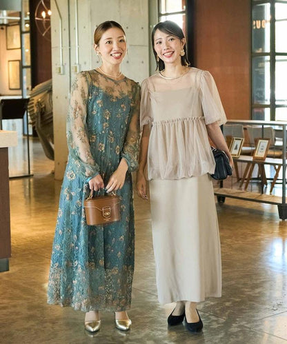 蕾絲刺繡花卉圖案連衣裙禮服