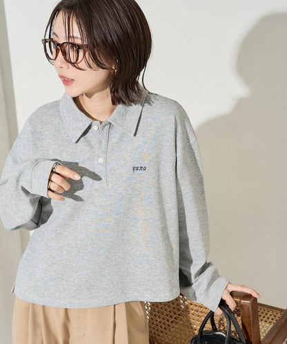 簡約刺繡短款翻領套頭衫