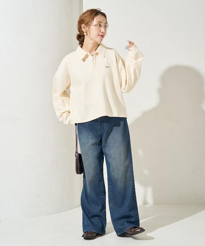 簡約刺繡短款翻領套頭衫