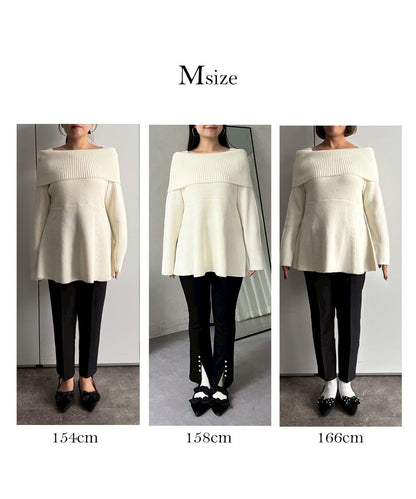 【防靜電】一字肩荷葉邊針織衫