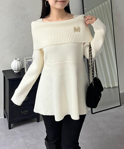 【防靜電】一字肩荷葉邊針織衫
