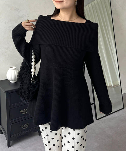 【防靜電】一字肩荷葉邊針織衫