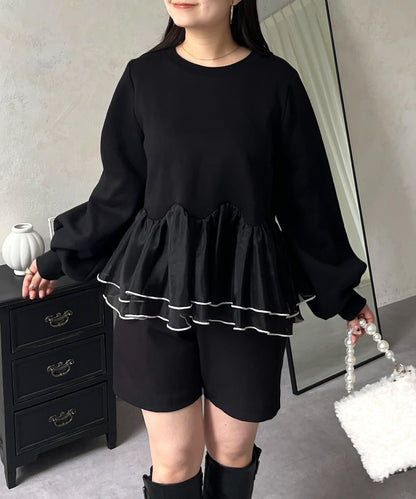 拼色下襬荷葉邊衛衣