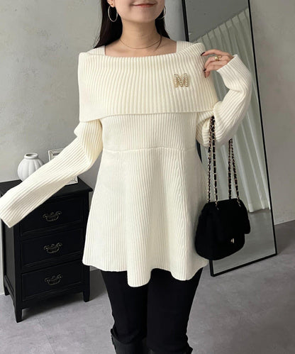 【防靜電】一字肩荷葉邊針織衫