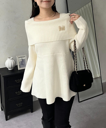 【防靜電】一字肩荷葉邊針織衫