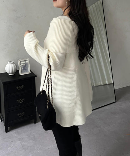 【防靜電】一字肩荷葉邊針織衫