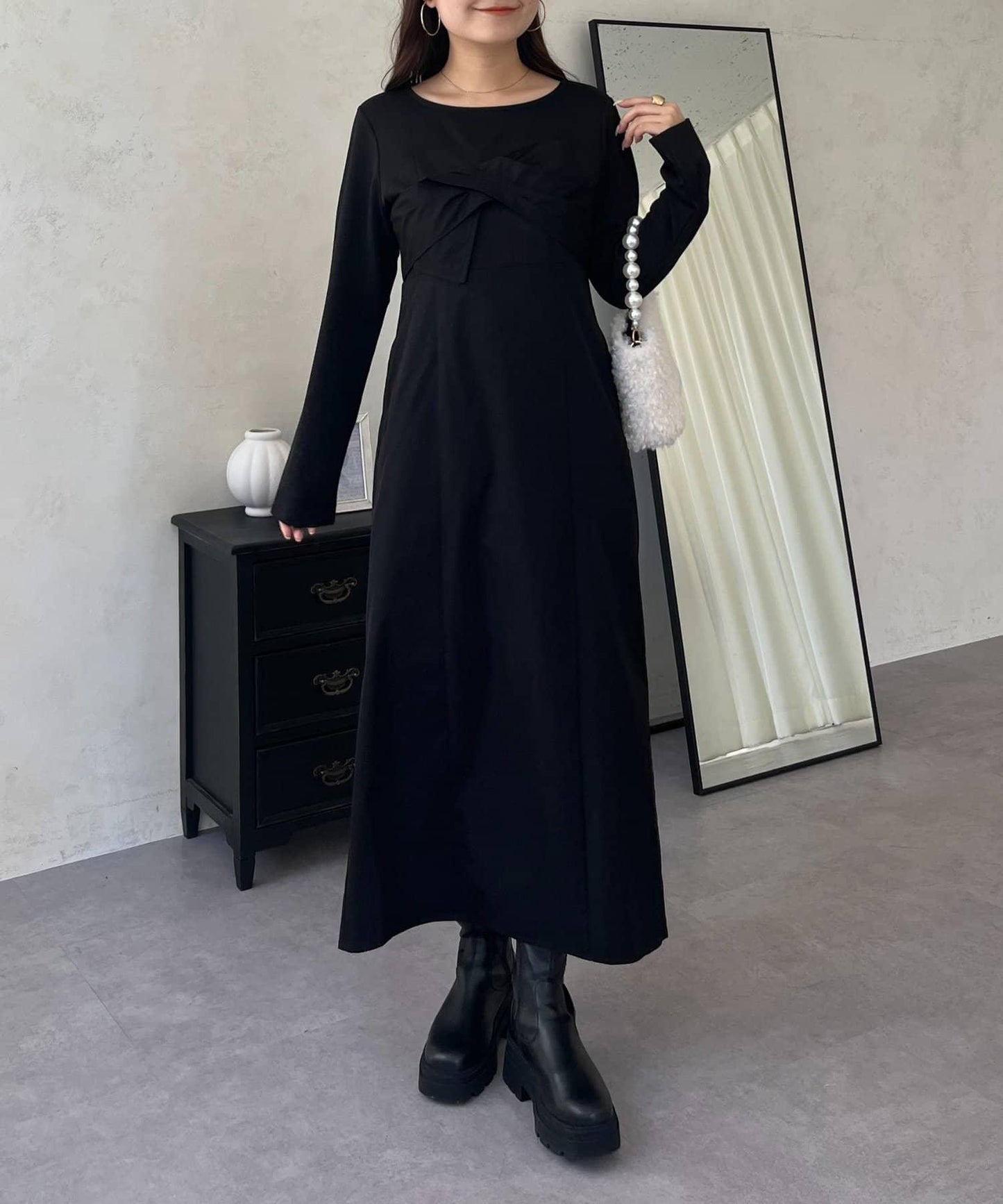 前綁帶吊帶拼接連衣裙