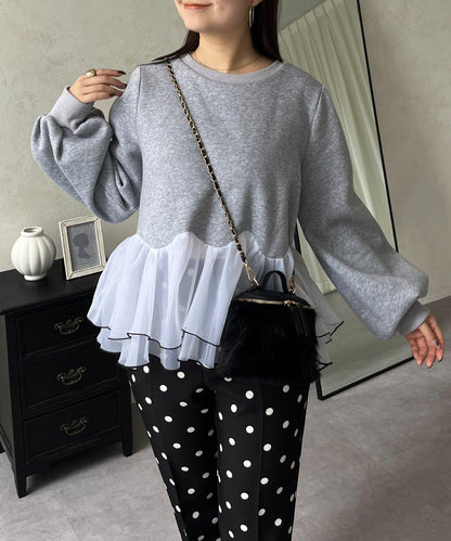 拼色下襬荷葉邊衛衣