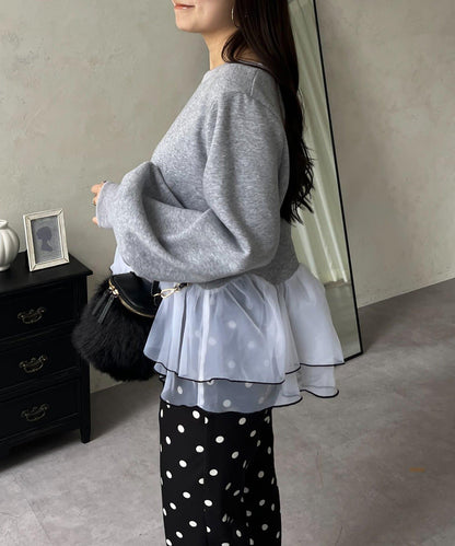 拼色下襬荷葉邊衛衣