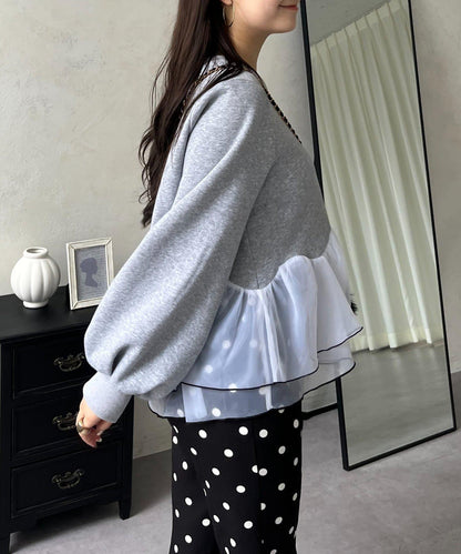 拼色下襬荷葉邊衛衣