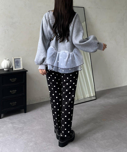 拼色下襬荷葉邊衛衣