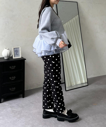 拼色下襬荷葉邊衛衣