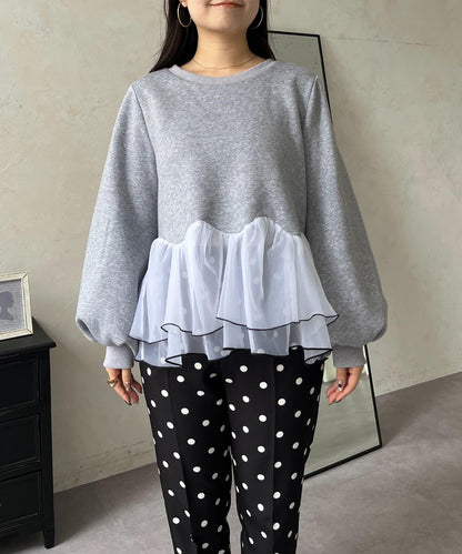 拼色下襬荷葉邊衛衣