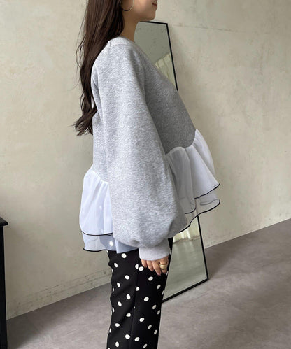 拼色下襬荷葉邊衛衣