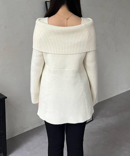 【防靜電】一字肩荷葉邊針織衫