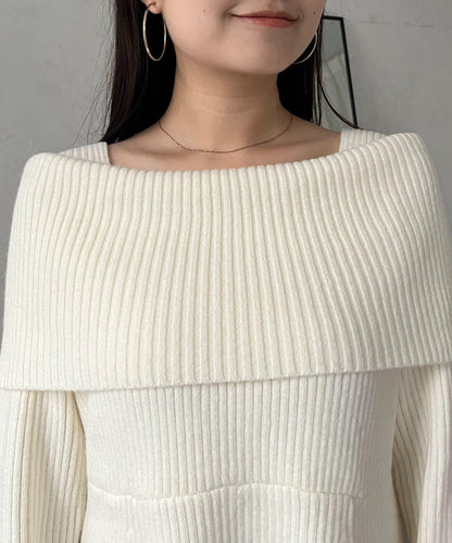 【防靜電】一字肩荷葉邊針織衫