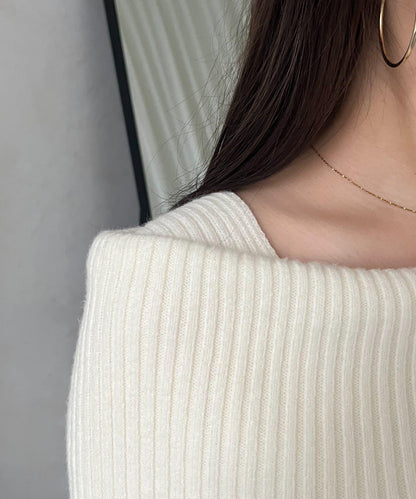 【防靜電】一字肩荷葉邊針織衫