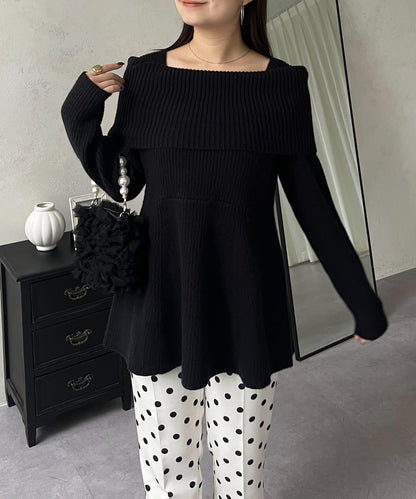 【防靜電】一字肩荷葉邊針織衫