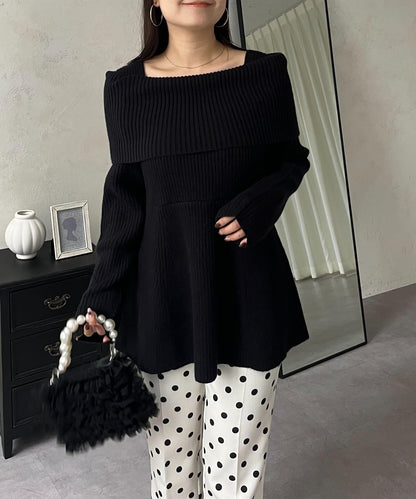 【防靜電】一字肩荷葉邊針織衫