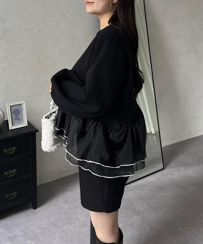 拼色下襬荷葉邊衛衣