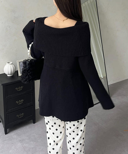 【防靜電】一字肩荷葉邊針織衫
