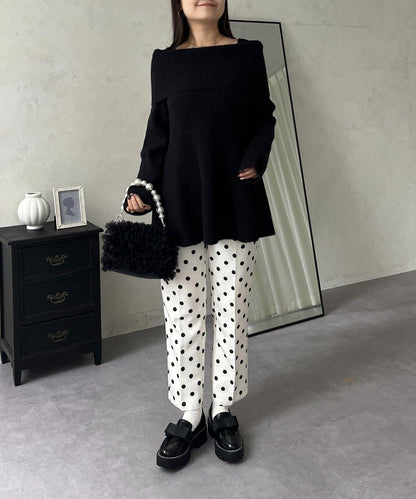 【防靜電】一字肩荷葉邊針織衫